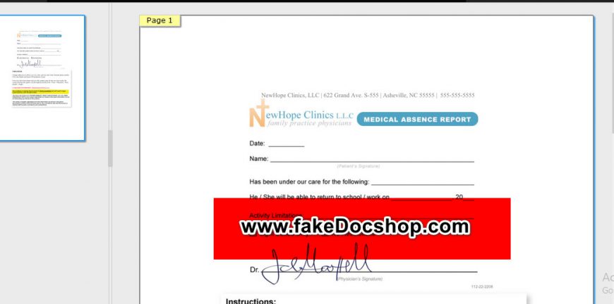fake doctor note template