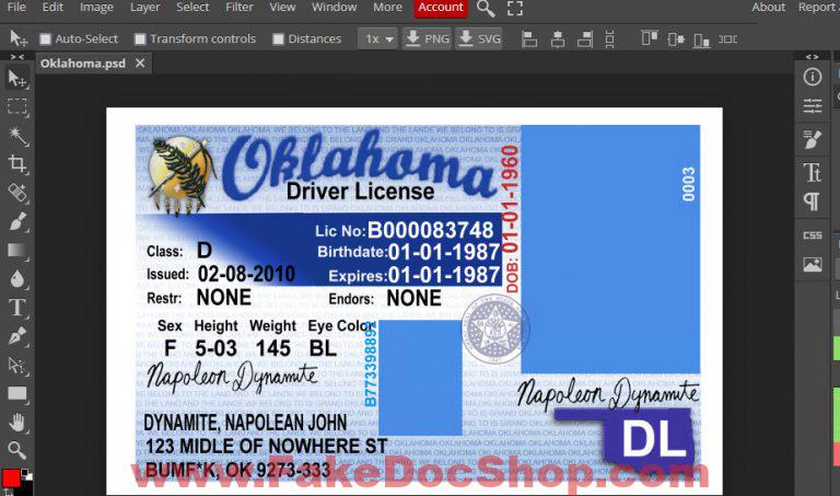 free oklahoma drivers license template photoshop