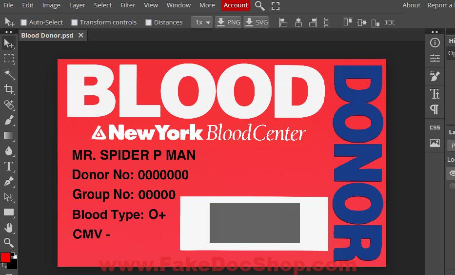 New York Blood Center Card template