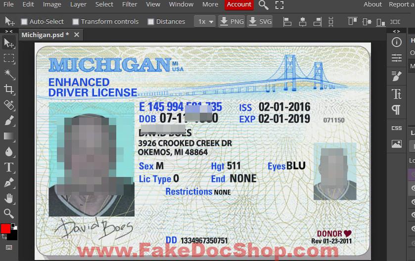 Michigan driver license template