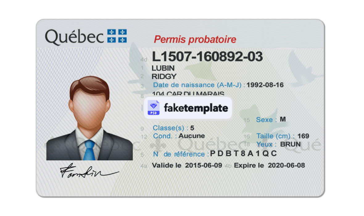 Canada Quebec driver license template