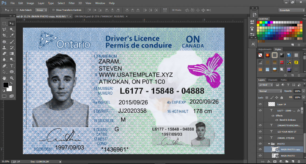Canada Ontario Driving License Template In Psd Format Fakedocshop