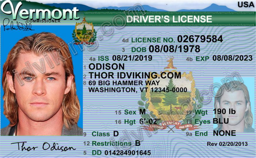 Vermont driver license template