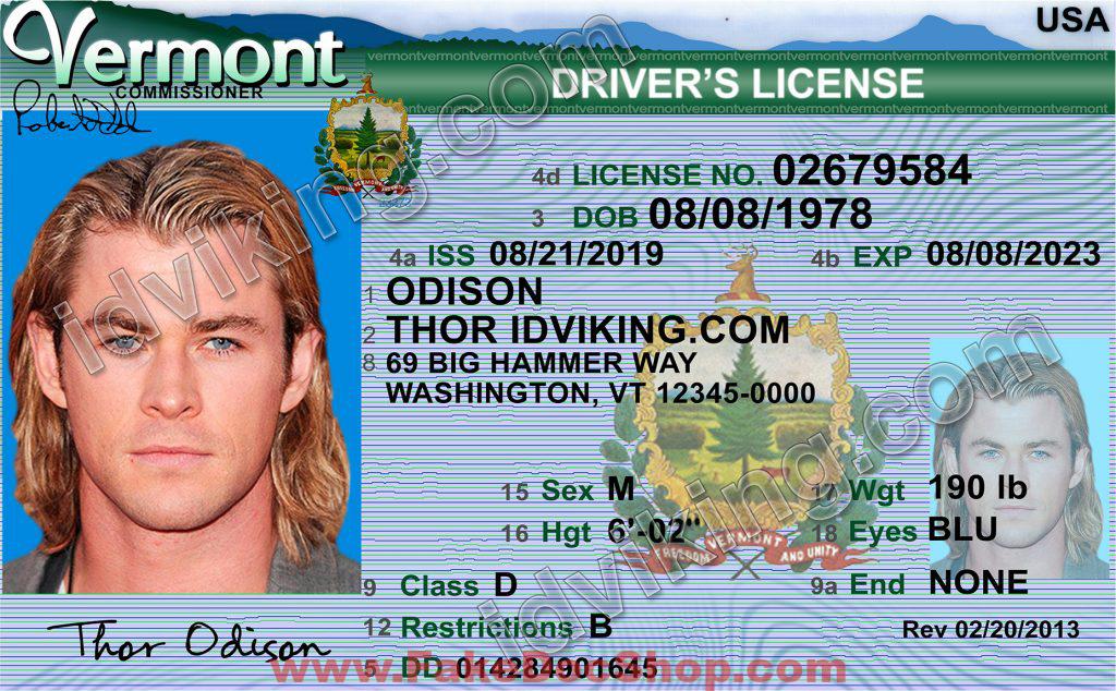 Vermont driver license template