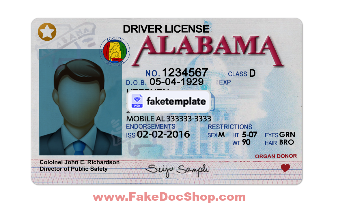 Alabama driver license template