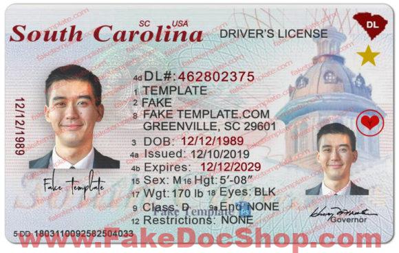 South Carolina driver license template