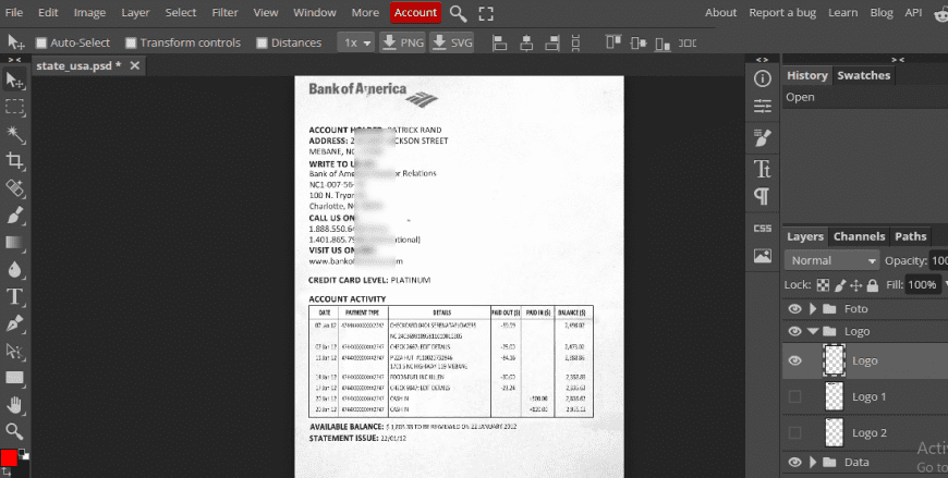Bank of America Statement psd template V1