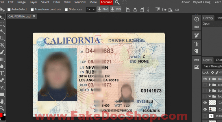 edit california driver license layer template