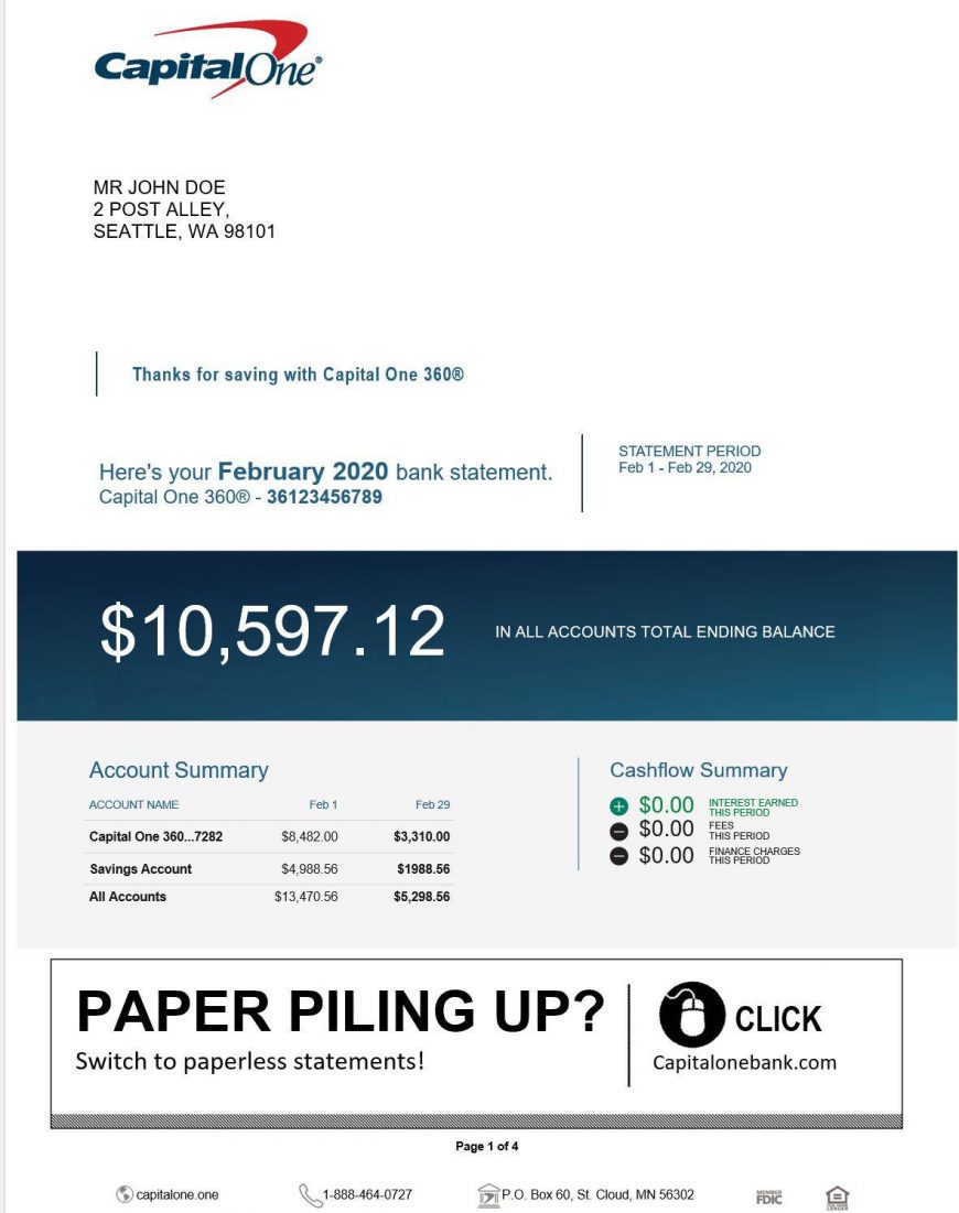 fake capital one bank statement template