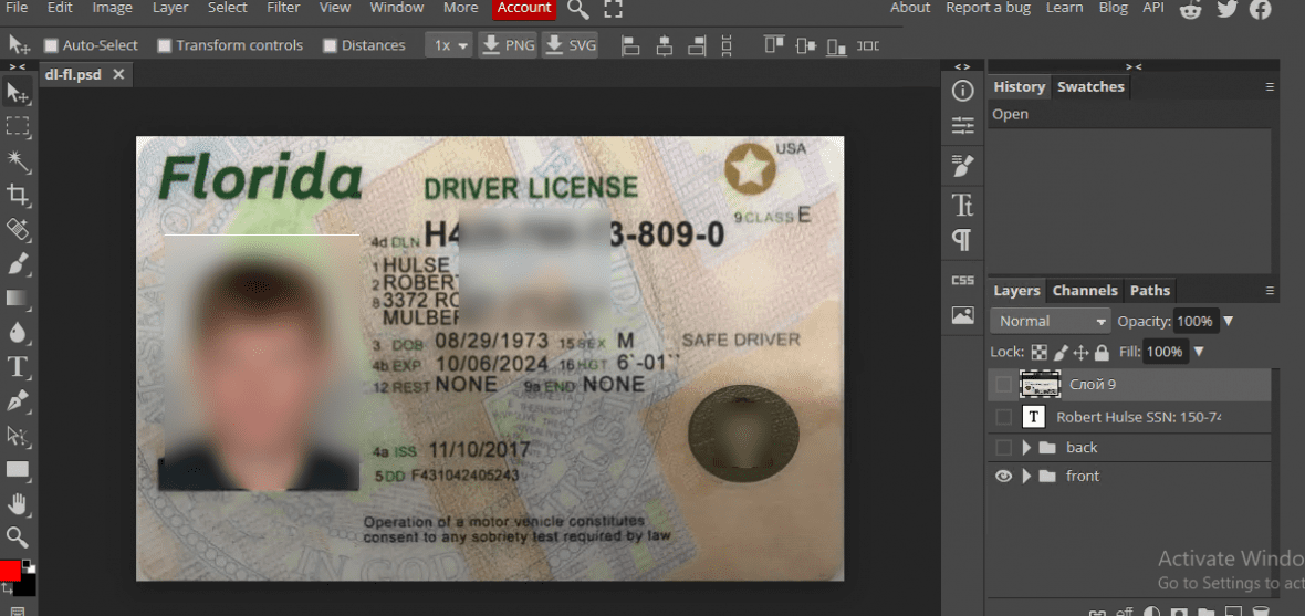 Florida Driver License Template