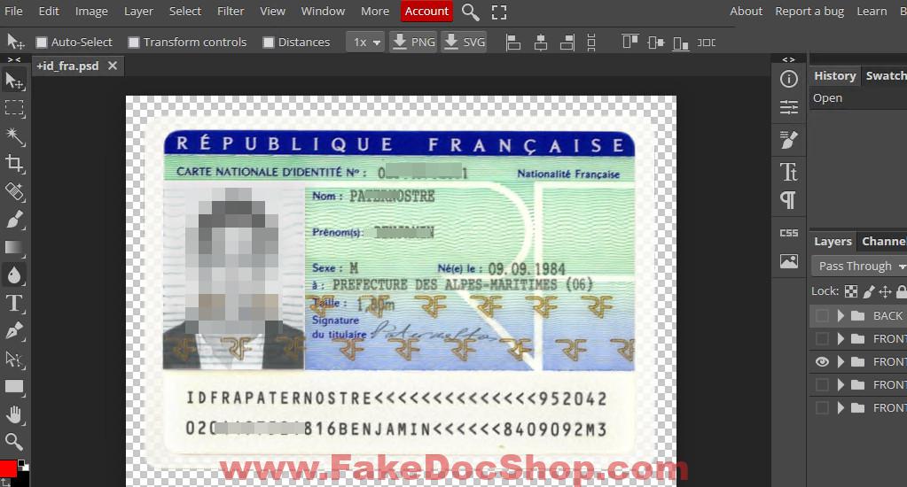 France id card template psd