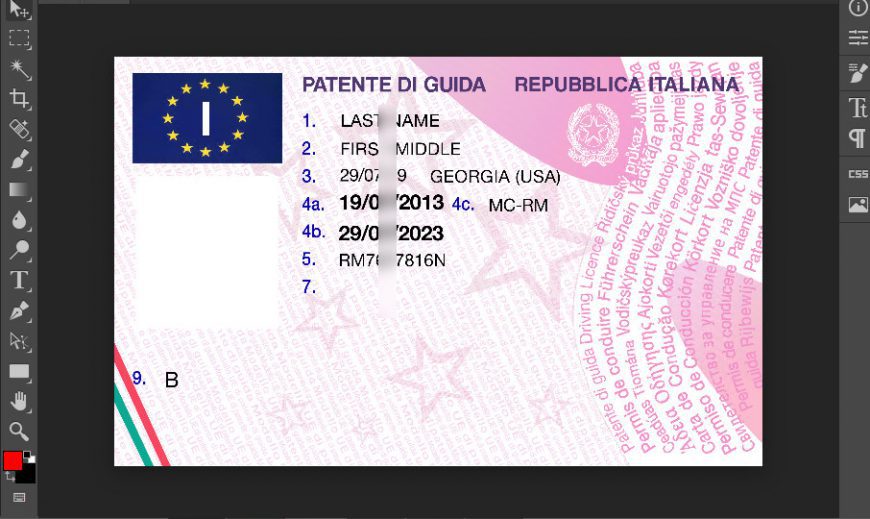 Italy Driver License Template In PSD Format
