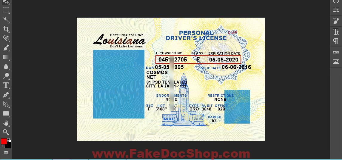 Louisiana Driving Licence Template In PSD Format