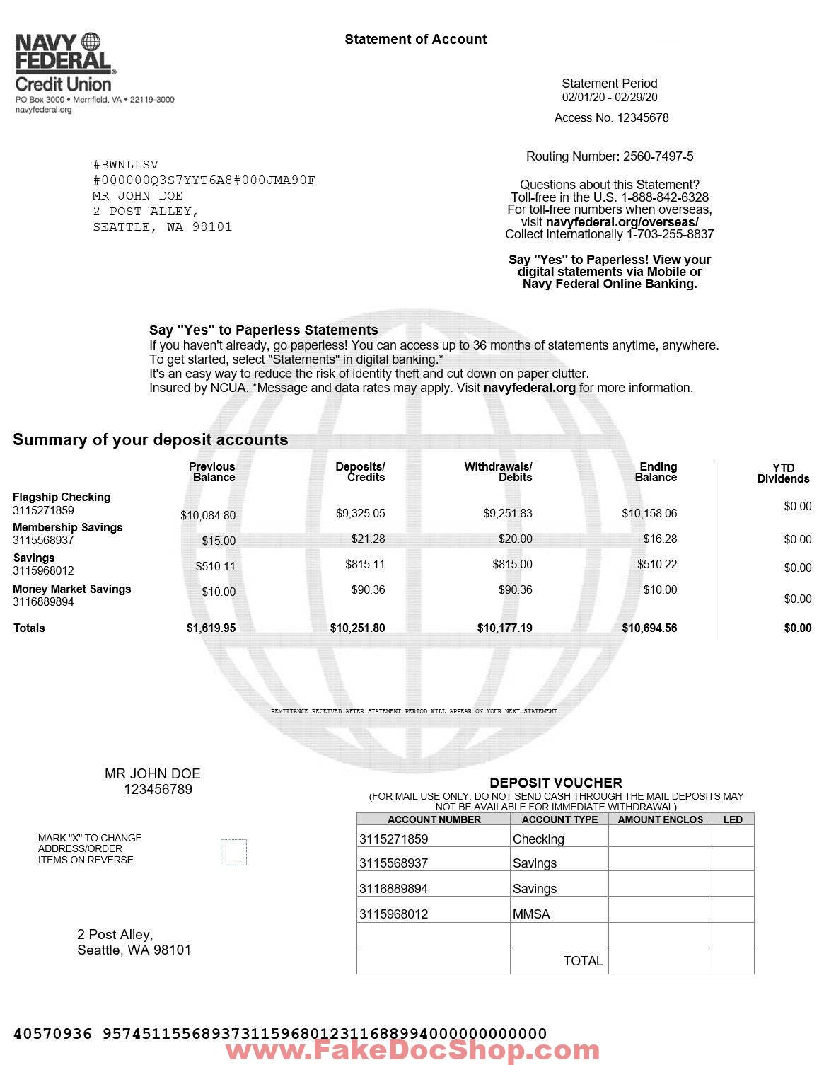 Navy Federal Bank Statement Template