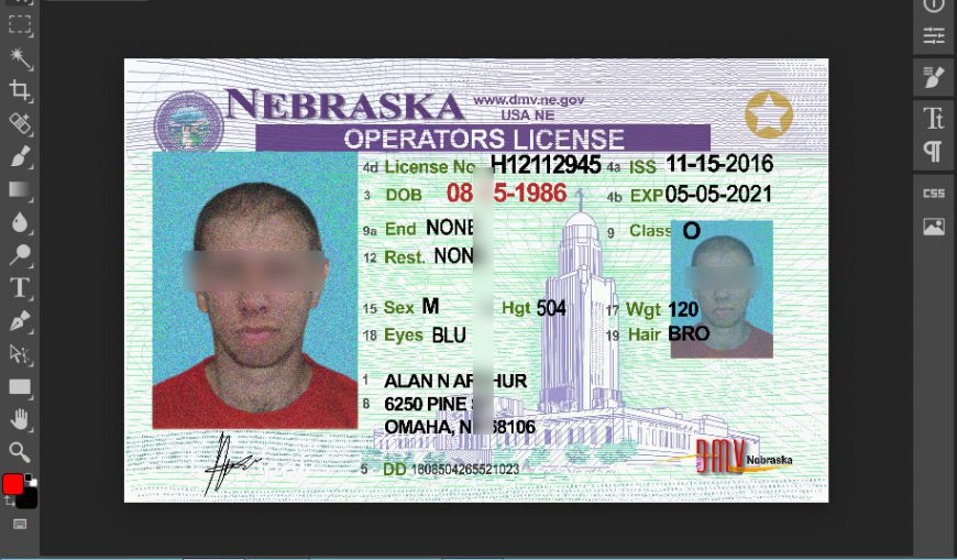 Nebraska Driver License Template In PSD Format
