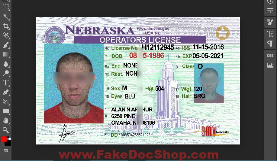 Nebraska Driver License Template In PSD Format