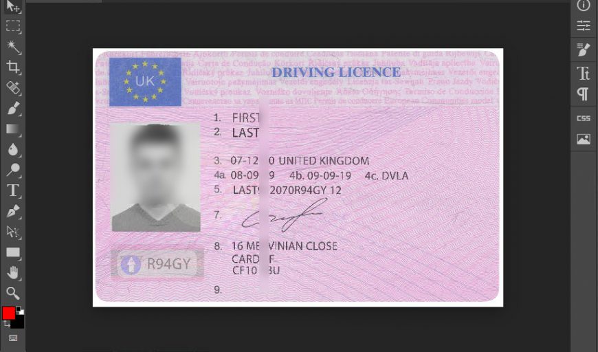 uk driving licence template psd