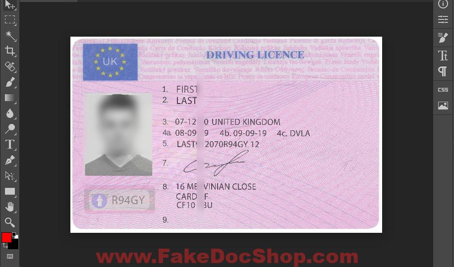 UK Driver License Template In PSD Format