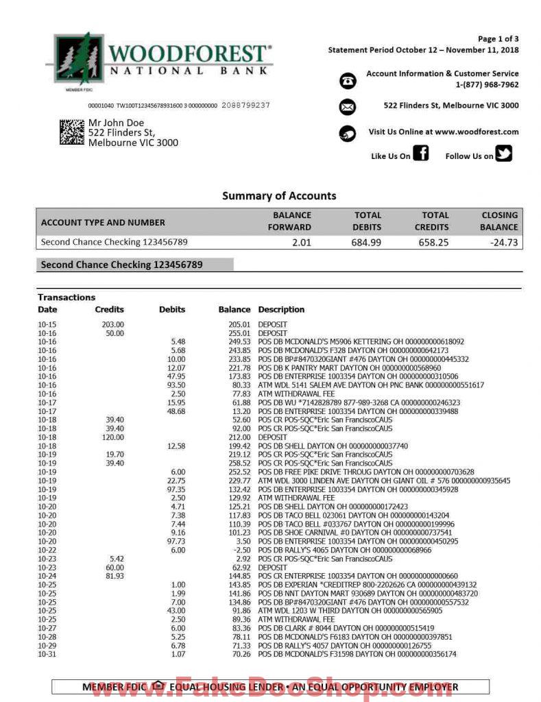 Woodforest Bank Statement