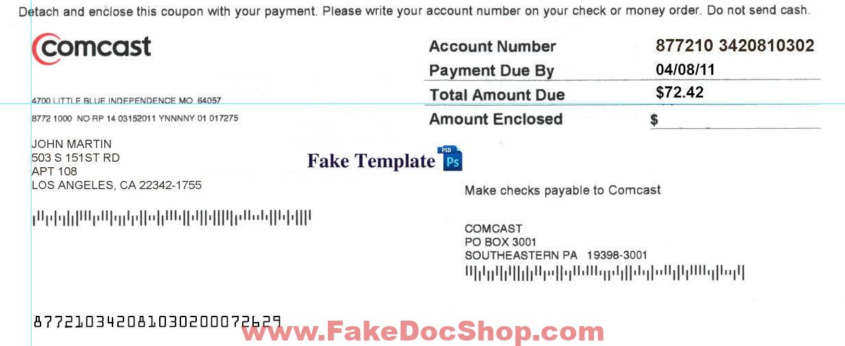 Comcast Payment Stub Psd Template: Comcast Pay Stub Proof Of Address