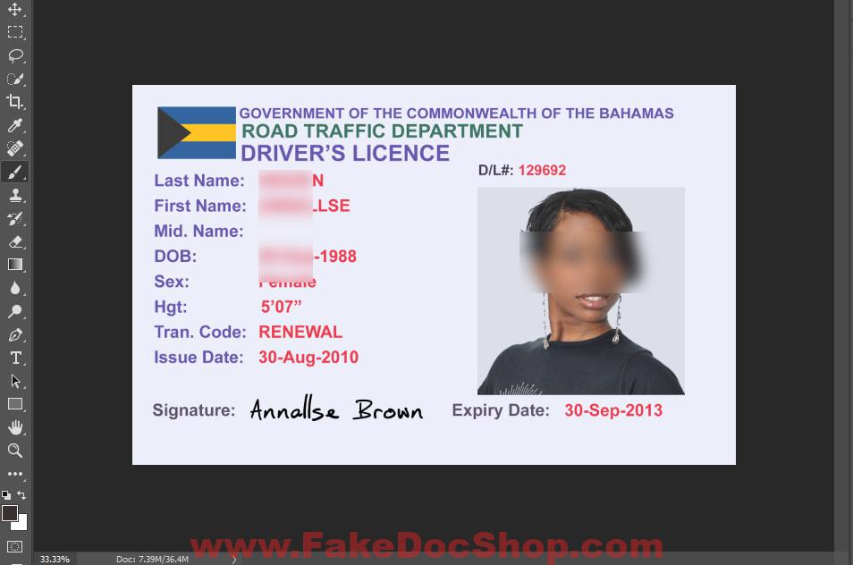 Bahamas Driver Licence Template In PSD Format