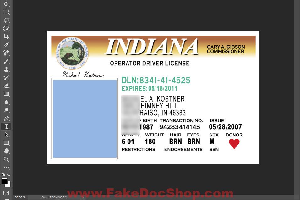 Indiana Drivers License Template In PSD Format