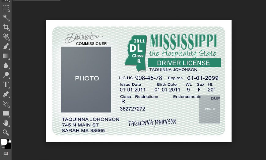 Mississippi Drivers License Template In PSD Format
