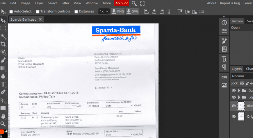 Sparda Bank Statement PSD Template