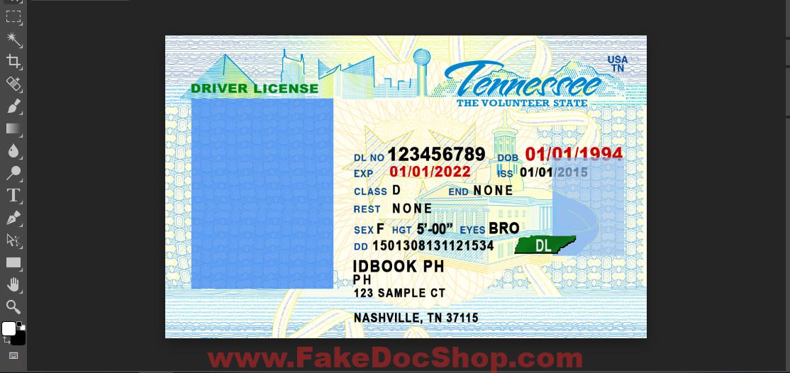 Free Tennessee driver license template In PSD Format