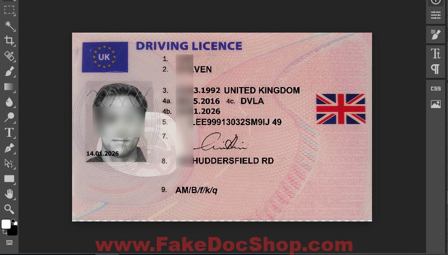 UK Driving License Template In PSD Format V2