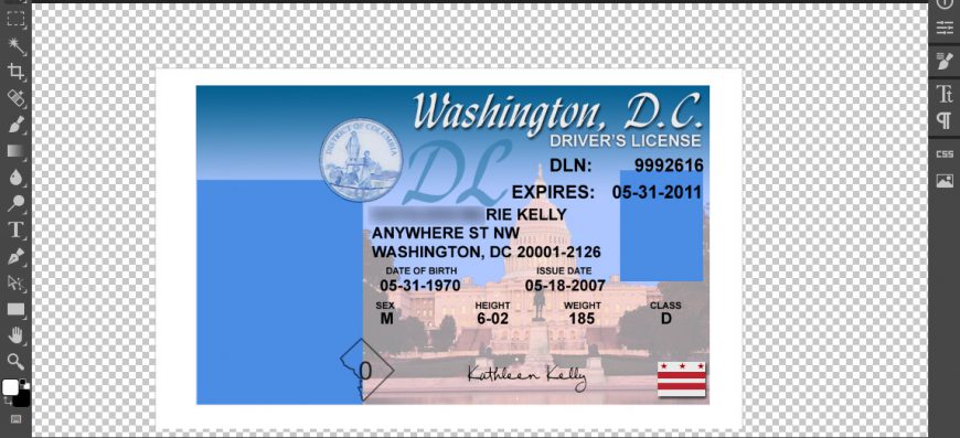 Washington DC Drivers License Template In PSD Format