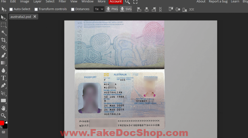 Australia Passport Template Psd Female Fakedocshop 3380