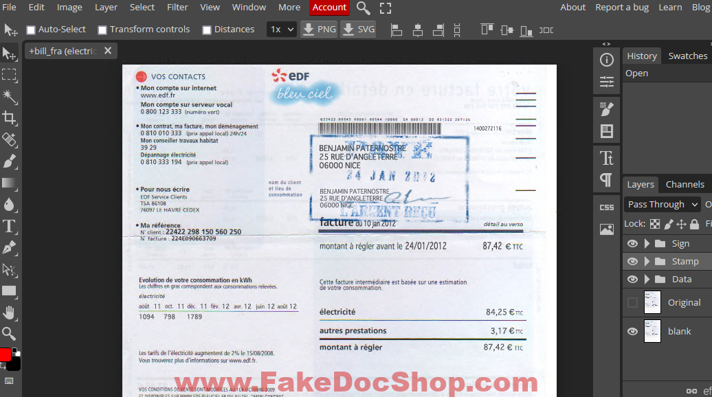 France utility bill psd template 2022: France Proof of address psd template 1 francebill