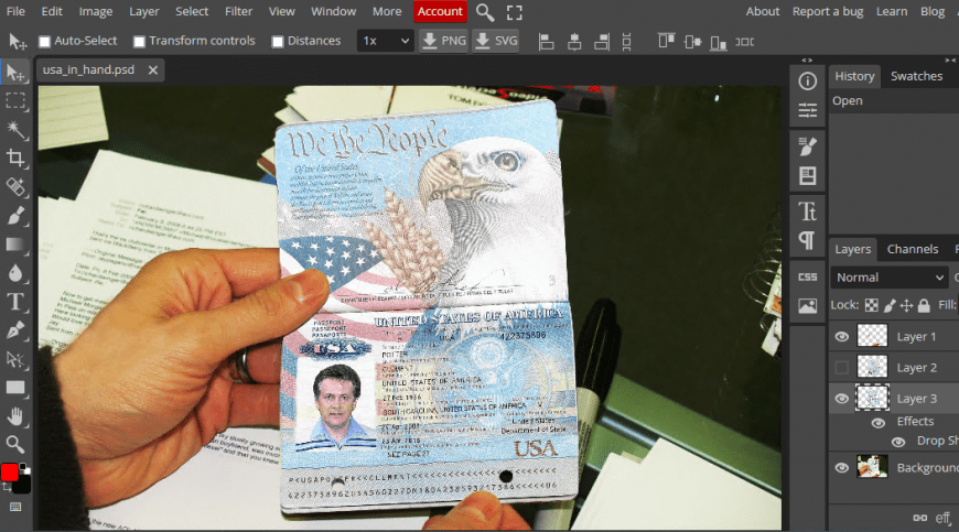 USA passport psd template (Passport in the Hand)