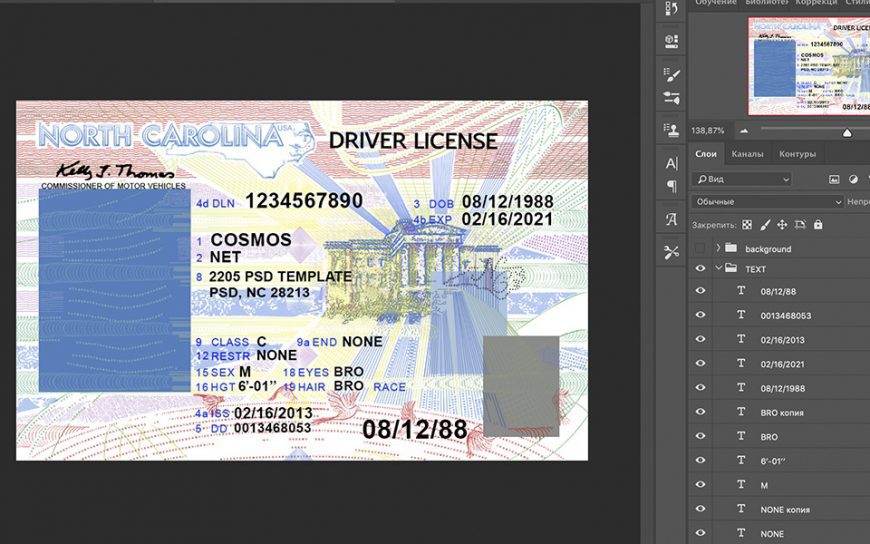 North Carolina Drivers License PSD Template