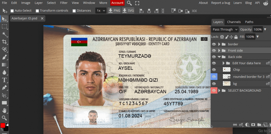 Azerbaijan id card in Psd template