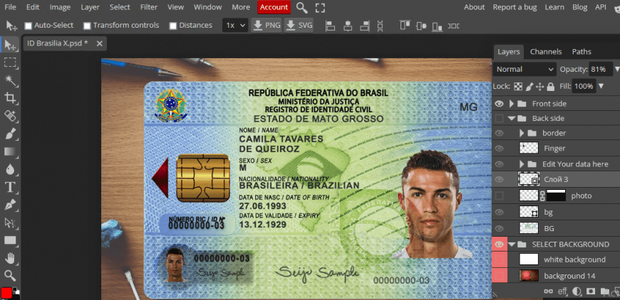 Brazil ID Card template psd front