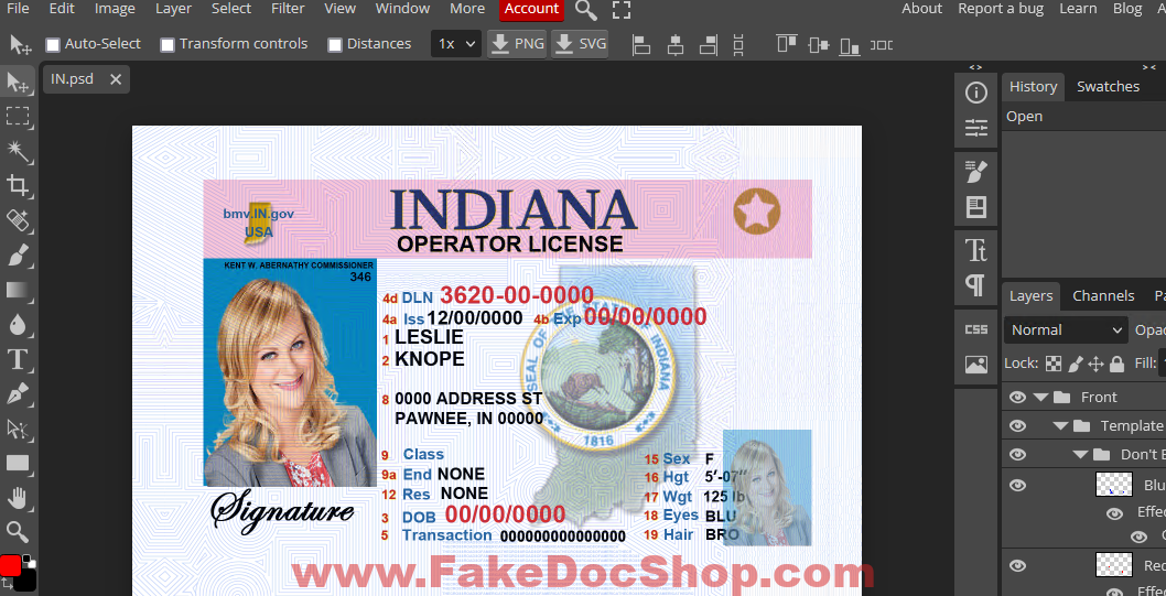 Indiana Driver License Template