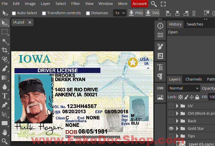 Iowa Drivers License Template in psd format