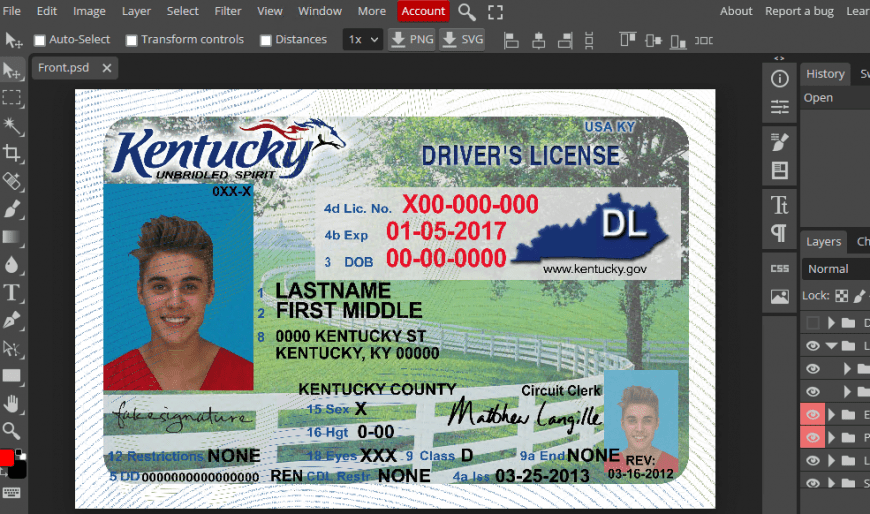 Kentucky Drivers License Template In PSD Format