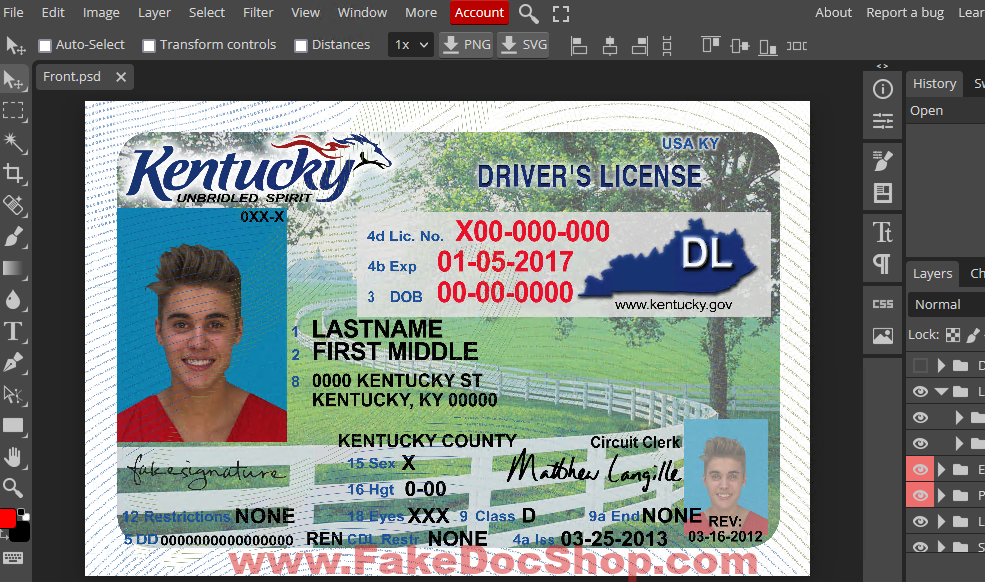 Kentucky Drivers License Template In PSD Format