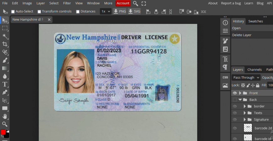 New Hampshire NH – Drivers License PSD Template Front