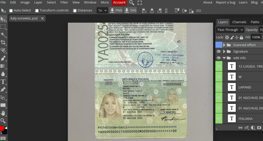 italy passports templates