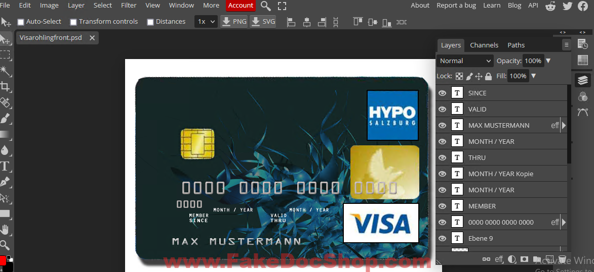 usa visa credit card PSD template V3
