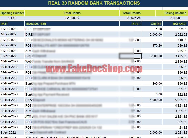 Real random bank transaction