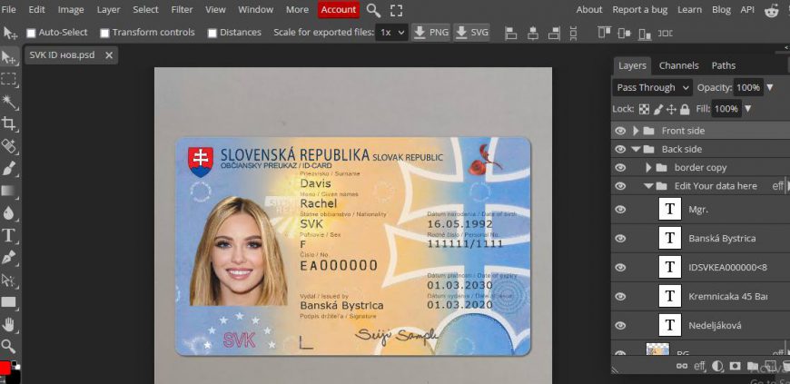 Slovakia ID card template psd front