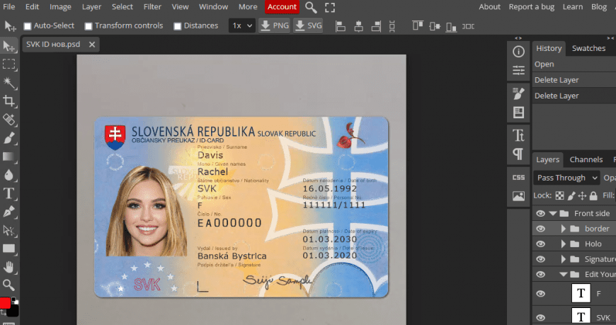 Slovakia id card generator template