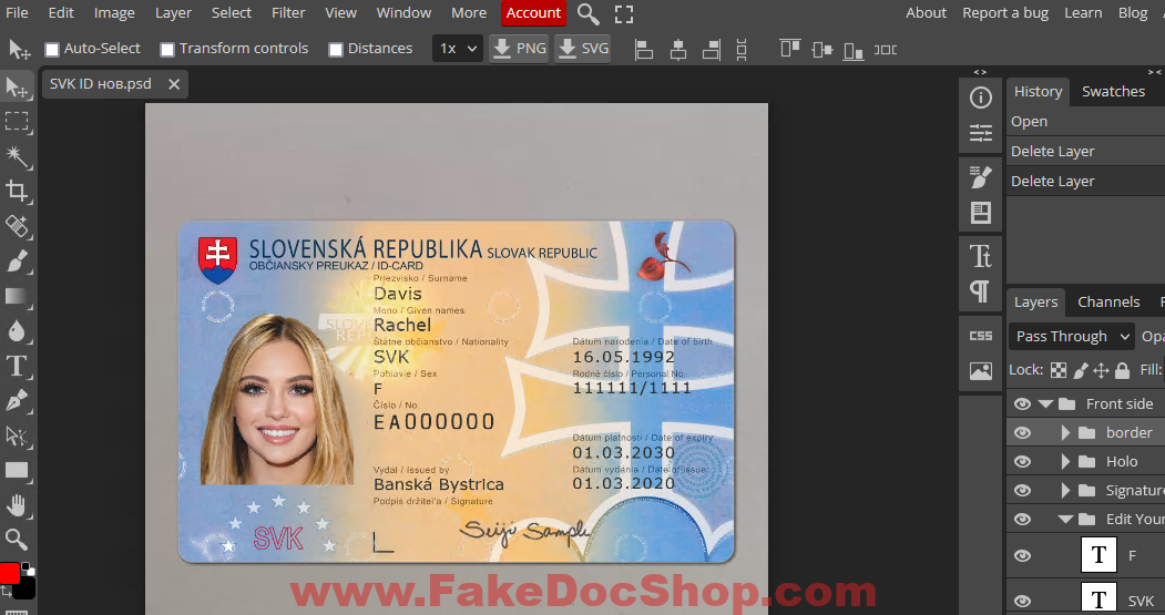 Slovakia id card generator template