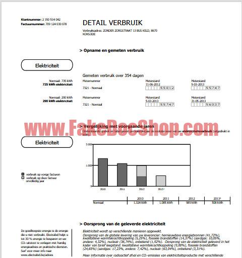 Belgium Electrabel electricity utility bill template in PDF format