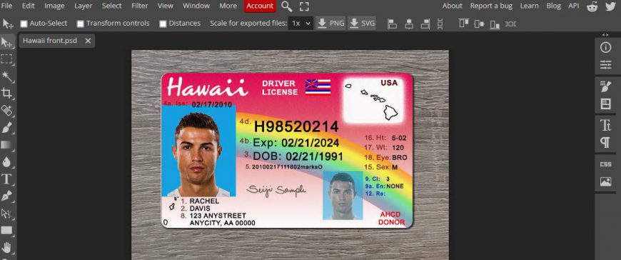 Hawaii Drivers License Template PSD v2